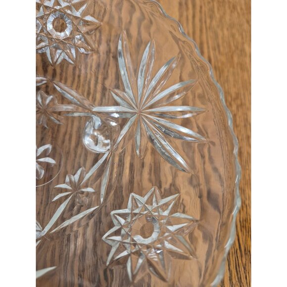 Vintage Clear Glass Decorative Footed Bowl With Starburst & Floral Engraved Patt - Picture 5 of 7